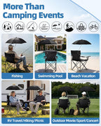 2PCS Camping Chairs with Detachable Umbrella, HaSteeL Folding Beach Chair for Adults, Large Portable Foldable Chair for Outdoors Fishing Hiking Travel Picnic Lawn, Supports 275lbs, Storage Bags, Black