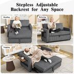3 in 1 Convertible Sofa Bed, Pull Out Couch with Dual USB and Type C Ports, Chenille Fabric Loveseat Sleeper Sofa Bed, Sofa Bed with Foldable Side Table for Living Room Home Office Apartment