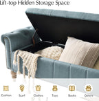 HULALA HOME Farmhouse Storage Bench, Blue | End of Bed Bench with Vintage Button-Tufted Design, Bedroom Bench with Storage for Bedroom, Entryway, Living Room