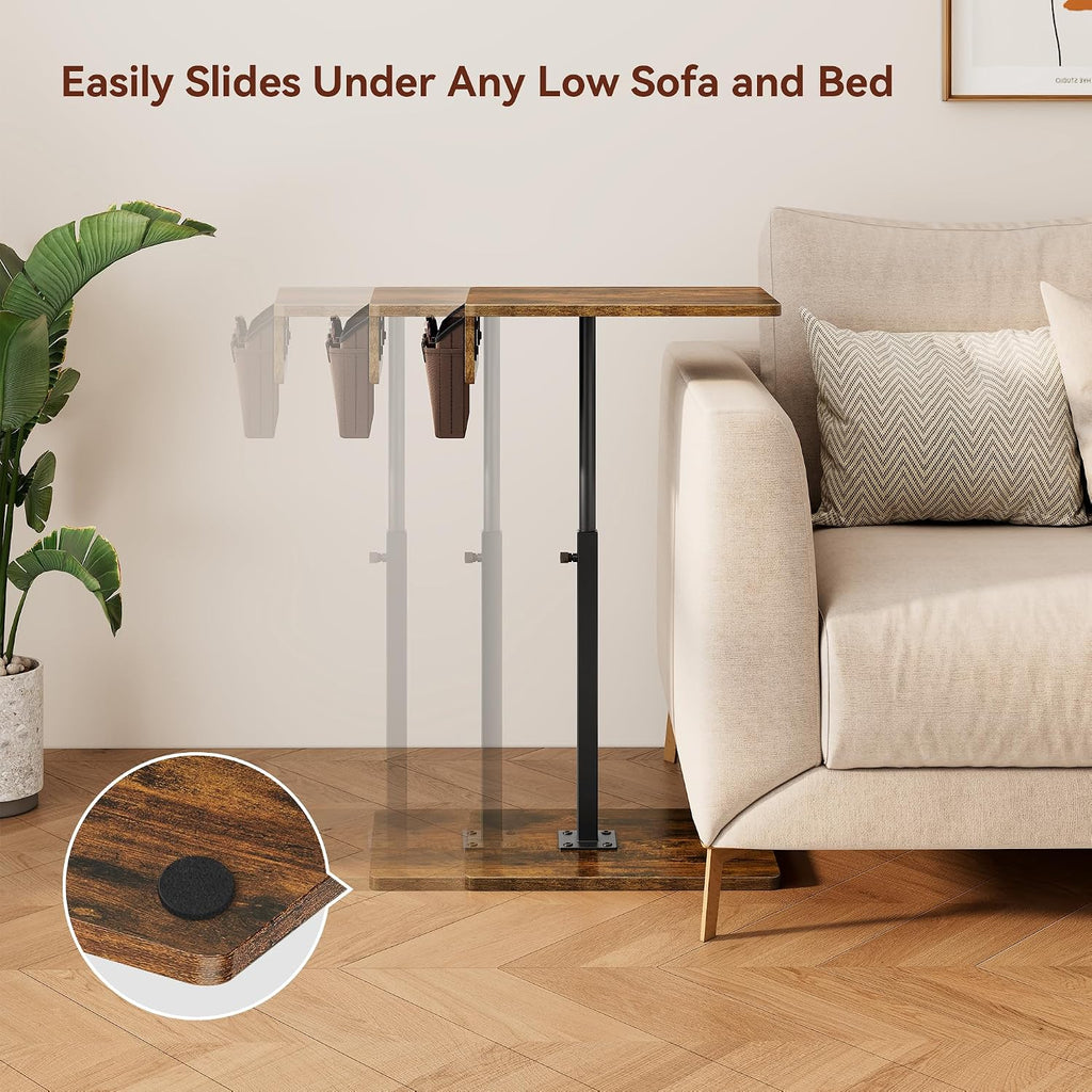 Vagusicc Sofa Armrest Tray Table for Couch, 360° Swivel Height Adjustable TV Tray Table for Small Spaces, Snack Side Table for Couch, Bed, Chair, C Shaped End Side Table for Eating, Reading, Laptop