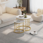 Garden 4 you Coffee Table Faux Marble Nesting Table for Small Place 2 Sets Modern Furniture Living Room Sets End Side Table Night Stand for Bed Room Dining Room (White & Gold)