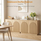 Yechen 110" Modular Fluted Sideboard Buffet Cabinet with Storage, Wood Mid Century Modern Credenza Cabinet w/Arched Reeded Doors & Adjustable Shelves for Kitchen, Living Room, Natural