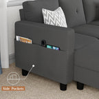 Shintenchi 76" Modern Upholstered Sectional Sofa Couch,L-Shaped Convertible Sofa with Storage Ottoman,Comfy Couches with Side Storage Pockets for Living Room,Dark Gray Corduroy Fabric