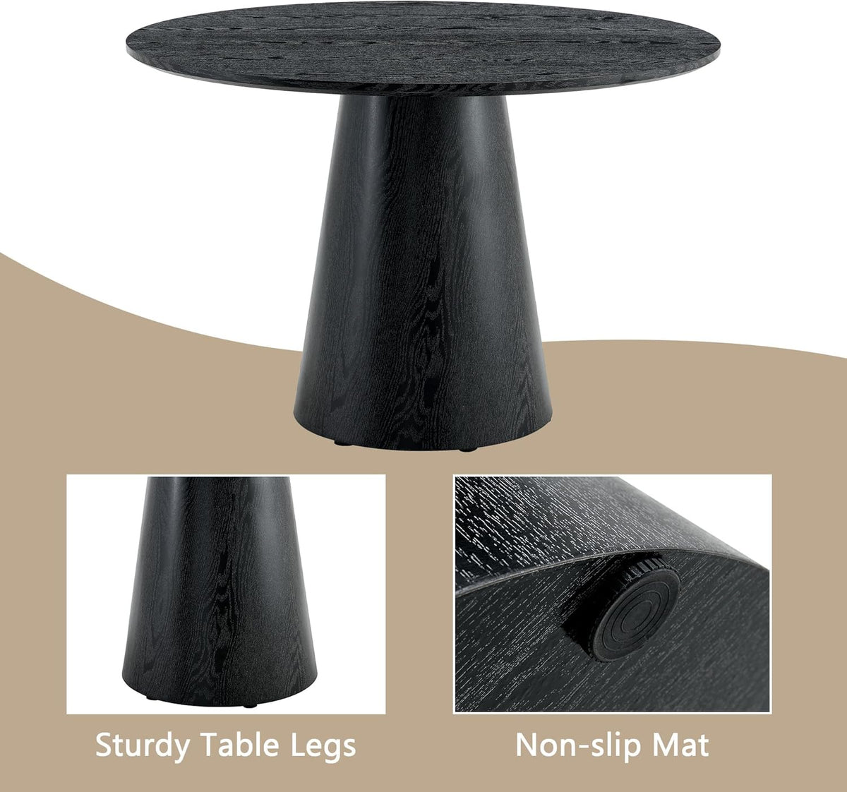 Black Round Dining Table for 4-6, Modern Wood Kitchen Table, 45" Circle Dining Table with Pedestal for Kitchen,Living Room,Apartment,Restaurant,Small Spaces