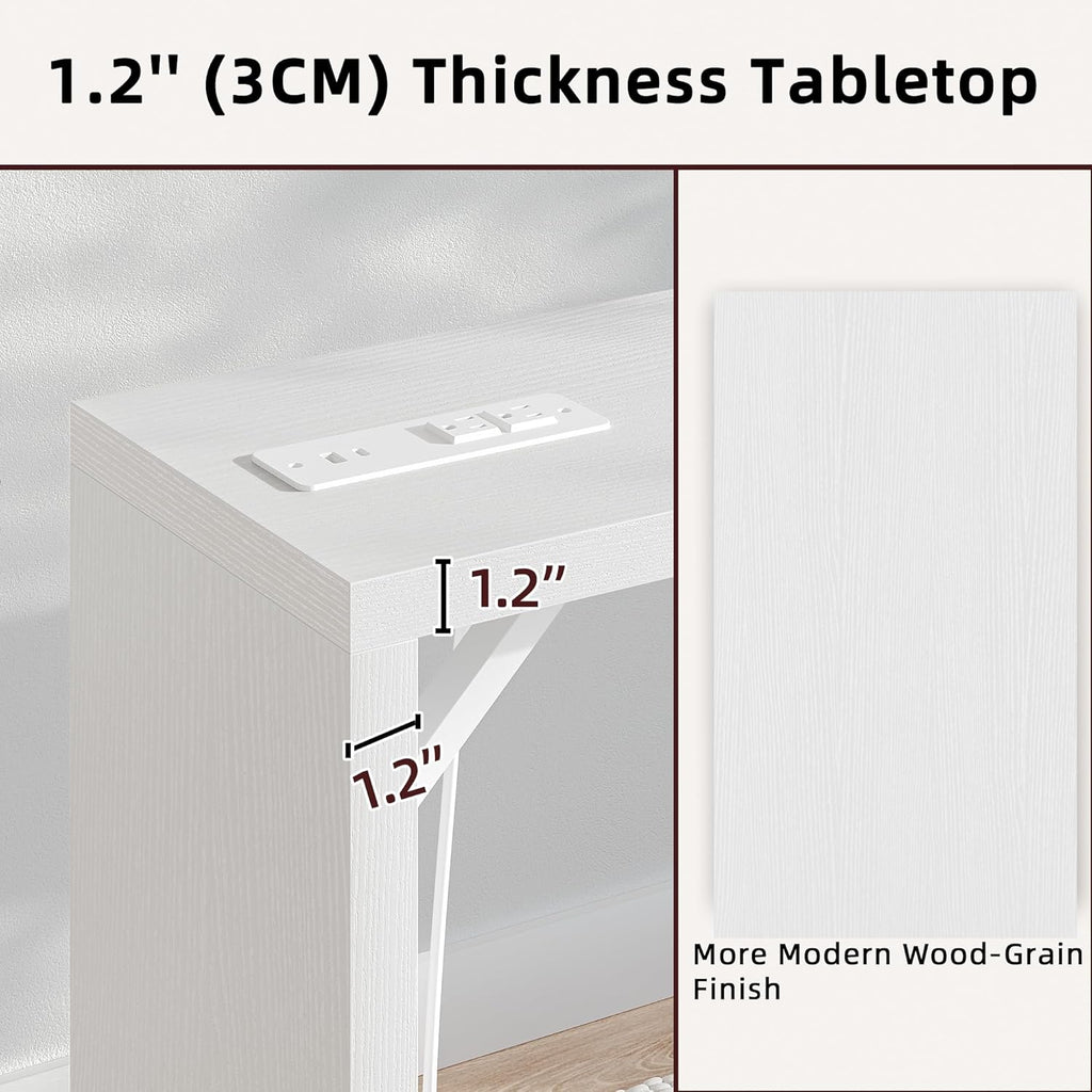 TIQLAB Sofa Table, 79''L x 9.1''W (1.2'' Thickness) Long Console Table Behind Couch, Entryway Table with Angled Metal Frame, Industrial Console Table, White