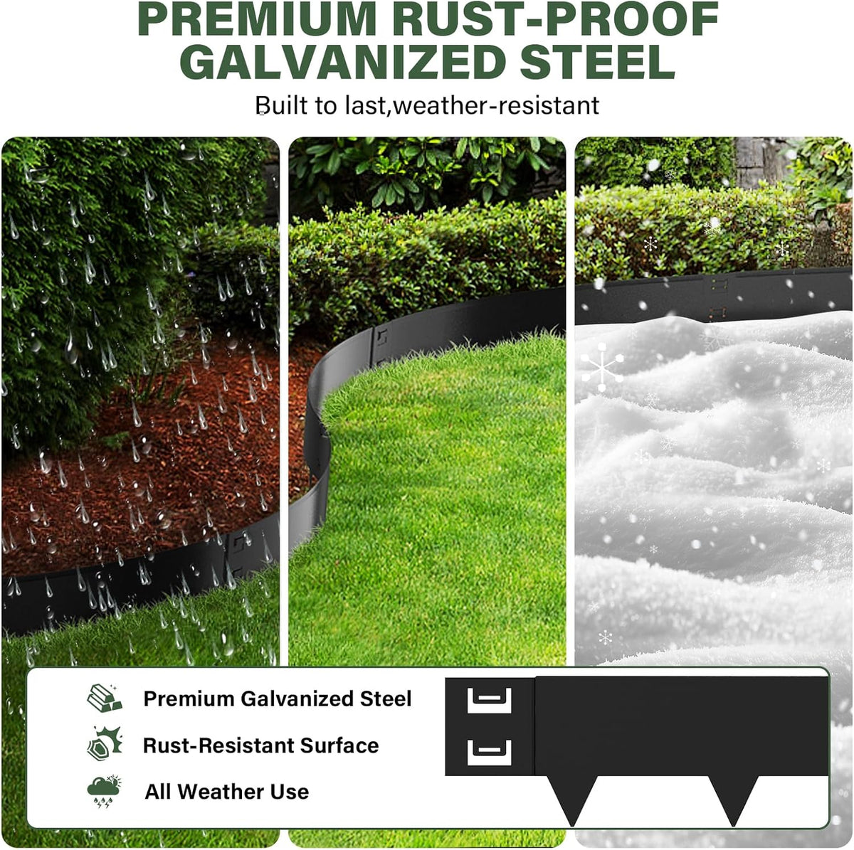 Galvanized Steel Landscape Edging - 40 Inch Strips, 8 Inch Depth, 6-Pack Black Bendable Metal Edging - 20FT Total Length