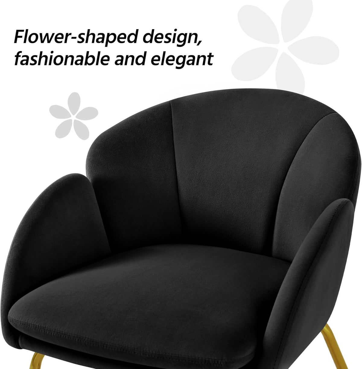 Yaheetech Upholstered Petal Dining Chair, Modern Velvet Bucket Dining Chair with Curved Back and Gold Metal Legs for Dining Room/Kitchen, Black