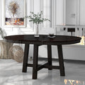 GDFStudio 42"-58" Farmhouse Extendable Dining Table for 4-6, Solid Wood Round Dining Table with 16" Leaf & X-Shaped Base, Rustic Kitchen & Dining Room Table, Space Saving, Espresso