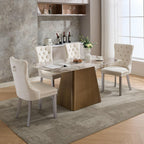 LKTART Dining Chairs Set of 6 Mid-Century Modern Chairs with Pull Ring, Velvet Upholstered Dining Chair with Wooden Legs Nailhead Trim for Kitchen Bedroom Dining Room (Beige)