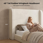ADORNEVE Cloud Bed Frame Queen with 49.2” Tall Wingback Headboard, Beige