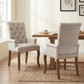 Upholstered Dining Chairs with Arms Set of 2, Greyish Beige, 2 Pack | Tufted Chenille Kitchen Chairs with Arms, Modern Farmhouse Armchair with Nailhead Trim for Dining Room, Home Office