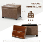 Homebeez 22" Storage Ottoman Coffee Table with Flip Top Tray, Tufted Faux Leather Footrest Stool with Nailhead Trim, Large Foot Rest for Living Room, Taupe Brown