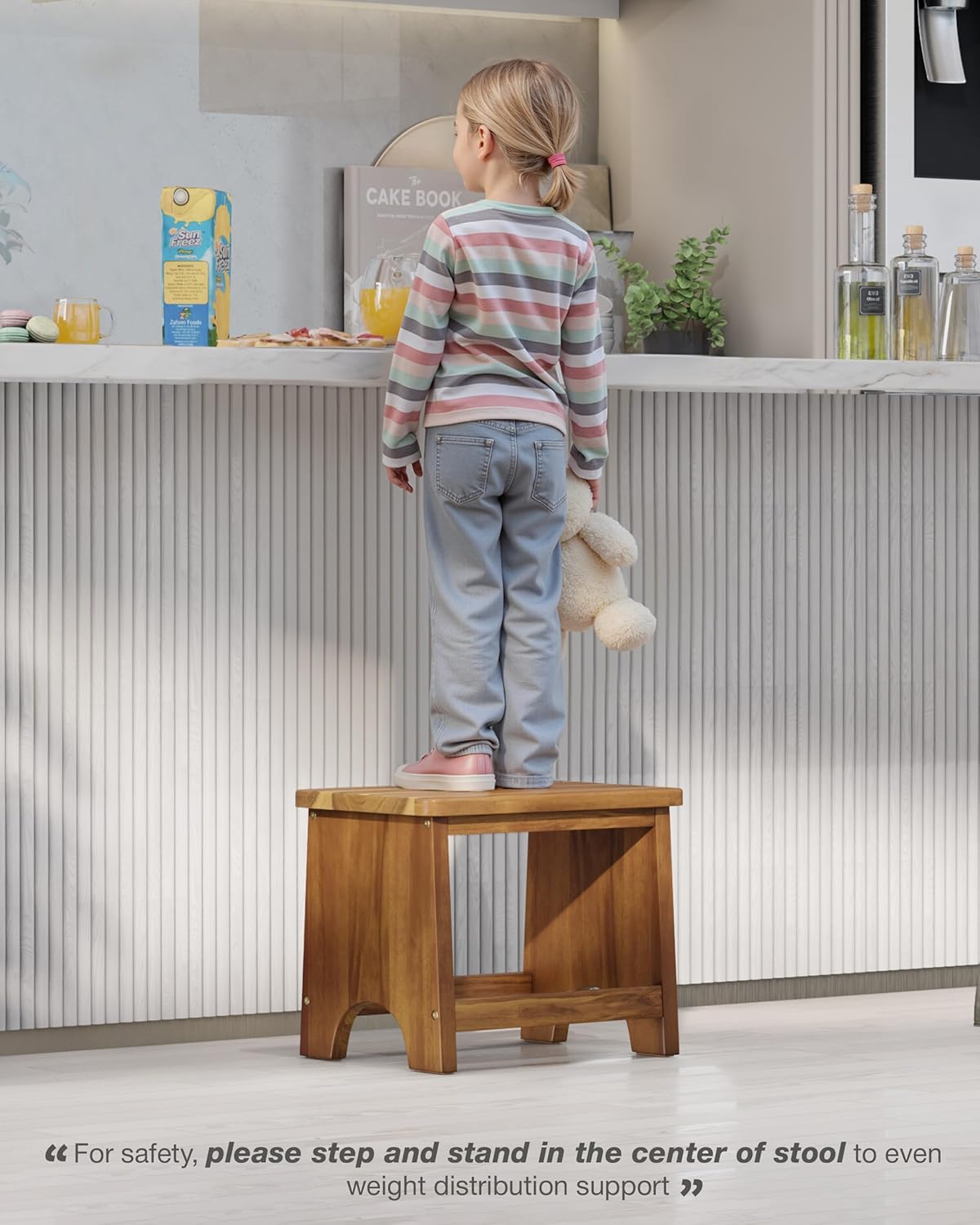 FANATU 13" Wooden Step Stool for Adults, Non-Slip One Step Stool for Adults | Heavy Duty Bed Step Stool For High Beds With Wide Acacia Wood Platform, Reinforced Support Bars, Non-Slip Feet, Holds 500 Lbs