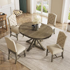 54'' Round Oval Dining Table Extendable Kitchen Table for 4-6, Modern Mid-Century Retro Style Wood Dining Room Table with a 12" Leaf for Living Room Kitchen, Natural Wood Wash