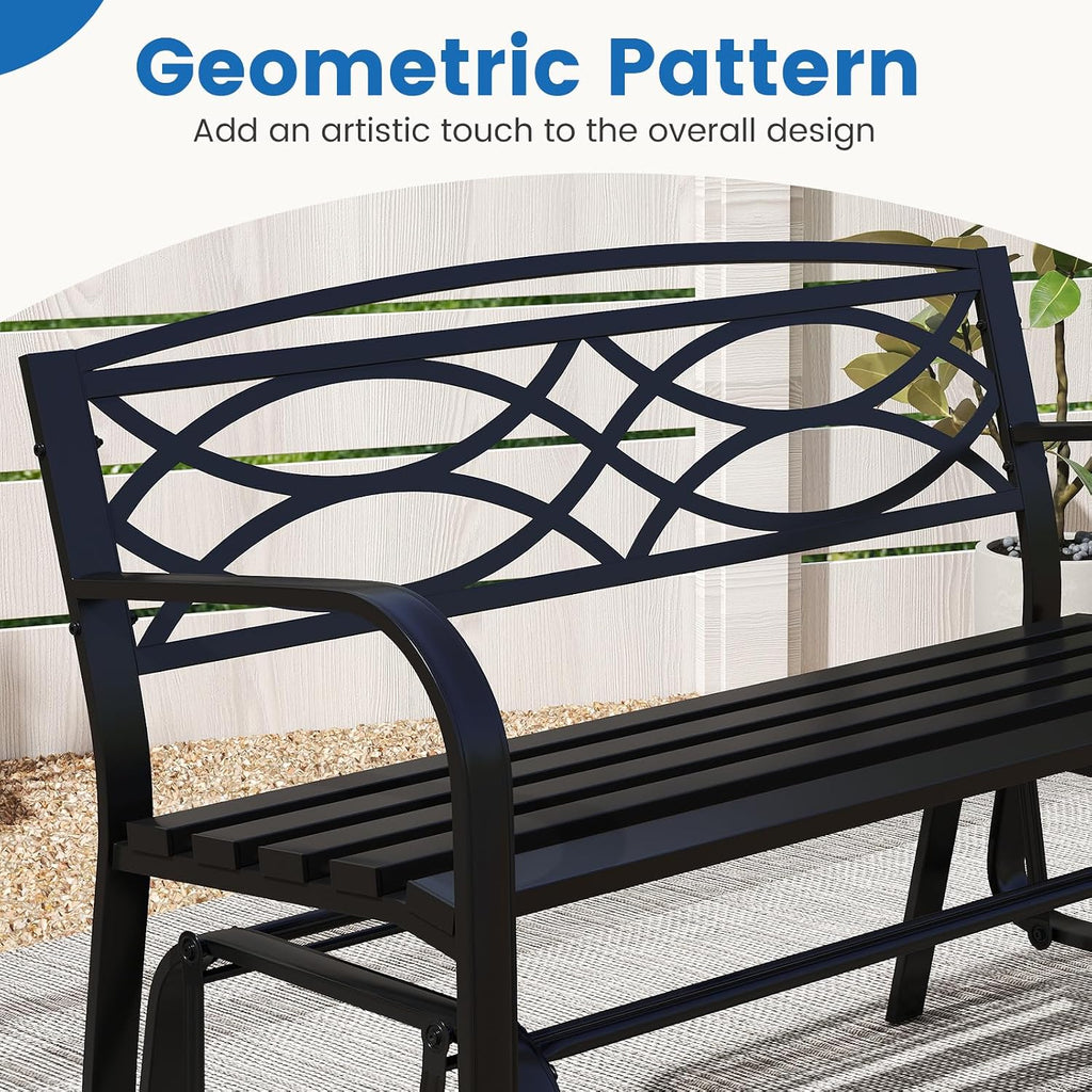 Tangkula 2-Person Outdoor Glider Bench, Rocking Loveseat Chair | Metal Frame, Armrests, Geometric Backrest, Slatted Seat, for Patio, Porch, Garden, Deck and Backyard