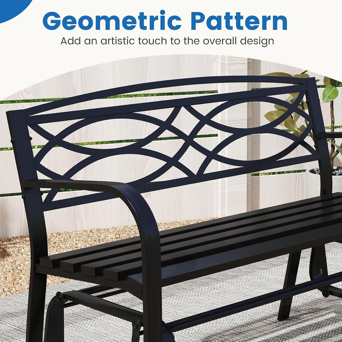 Tangkula 2-Person Outdoor Glider Bench, Rocking Loveseat Chair | Metal Frame, Armrests, Geometric Backrest, Slatted Seat, for Patio, Porch, Garden, Deck and Backyard