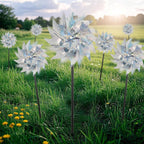 winemana 12 Pcs Reflective Pinwheels Outdoor, Wind Spinners for Yard & Garden, Sparkly Bird Repellent Windmill Scare Birds Away, Deterrent Devices for Outside Patio Lawn Spring Decor (Silver)