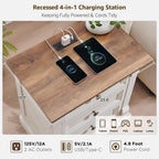 Farmhouse 26"H Nightstand Set of 2, 23.6"W End Table with Charging Station | 3 Drawers Storage, Wood Side Table w/Roman Column, Bedside Cabinet for Bedroom, Living Room, Antique White