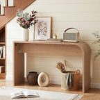 Curved Narrow Console Table, Skinny Behind Couch Counter Height Bar Table | 55.12"Lx17.72"Dx35.43"H Mid Century Modern Slim Breakfast Accent Table for Entryway Hallway Living Room, Rounded Edge-Natural