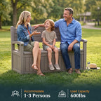 Outdoor Bench with Storage, Waterproof Garden Storage Bench, 100 Gallon Lockable Resin Deck Box, Weatherproof Bench Seating for Patio Yard Cushions Tools, Grey