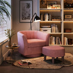 LINSY Large Swivel Accent Chair with Ottoman, Velvet Barrel Chair with Footrest, Modern Upholstered Comfy Reading Chair Armchair for Living Room, Bedroom, Study Room, Office, Pink