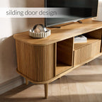 Furniway Modern TV Stand for 45/55/70 inch TV, Entertainment Center with Sliding Doors and Storage, Wood TV Stand for Bedroom, Living Room, Natural