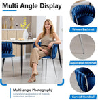 Velvet Dining Chairs Velvet Woven Upholstered Dining Room Chair Modern Armrest Lounge Chair with Metal Legs for Dining Kitchen Vanity Chair for Makeup Room (Navy+Sliver Leg, Set of 2)