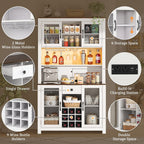 71" Tall Kitchen Pantry Cabinet with Charging Station 47" Wide Countertop Kitchen Hutch Cabinets with LED Light, Large Pantry Storage Cabinet with Shelves and Wine Rack, White