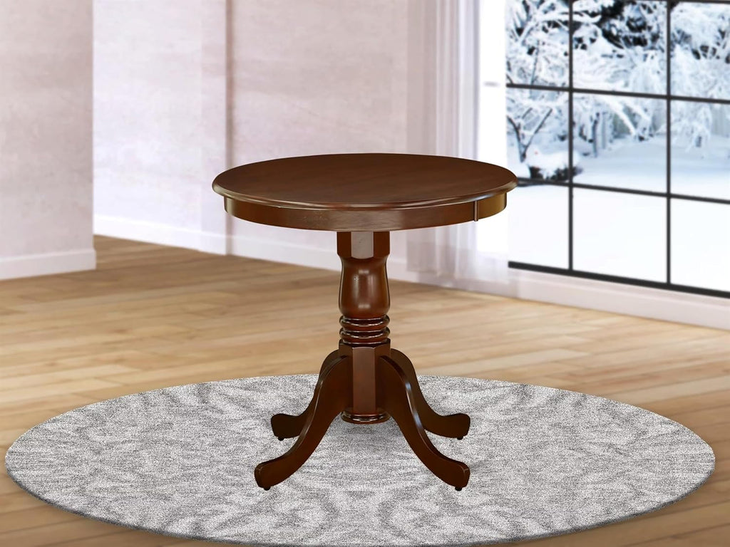 Pemberly Row Contemporary Round Rubber Wood Dining Table, 30 in x 30 in x 30 in, Mahogany Finish, Pedestal Base, Small Space Kitchen or Dining Room Table, Mid-Century Style