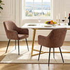 LSSPAID Dining Chairs Set of 2, Upholstered Faux Leather Modern Accent Vanity Armchair with Gold Metal Legs for Kitchen Bedroom Living Room, Brown