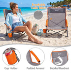 Portal Beach Chairs for Adults Camping Low Lightweight Portable Chair with Cup Holder Mesh Back Carry Bag for Outdoor Sand Lawn Travel Picnic Festival Concert