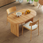 GDFStudio 55.12"-70.87" Farmhouse Extendable Oval Dining Table for 4-6, Modern Solid Wood Kitchen & Dining Table with Removable Leaf Mid-Century Modern Round Dining Tables Space Saving, Natural Walnut