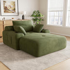 69” Floor Chaise Lounge Chair Indoor, Oversized Chaise Lounge Reading Chairs with 4 Side Pockets and 2 Cup Holders, Comfy Corduroy Sleeper Sofa Bed for Living Room Bedroom Apartment, Green