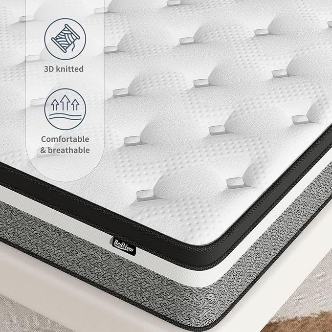 Queen Mattress, 10 Inch Hybrid Mattresses with Gel Memory Foam & Individual Pocket Springs, Queen Size Bed Mattress in a Box, Pressure Relief & Motion Isolation, Medium Firm Mattresses