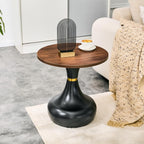 Nesting Coffee Table Set of 2, Modern Rustic Round Wood Center Table Set | French Luxury Circle Tea Table Set with Pedestal Base for Living Room, Apartment, Bedroom, Reception Room, Black and Walnut