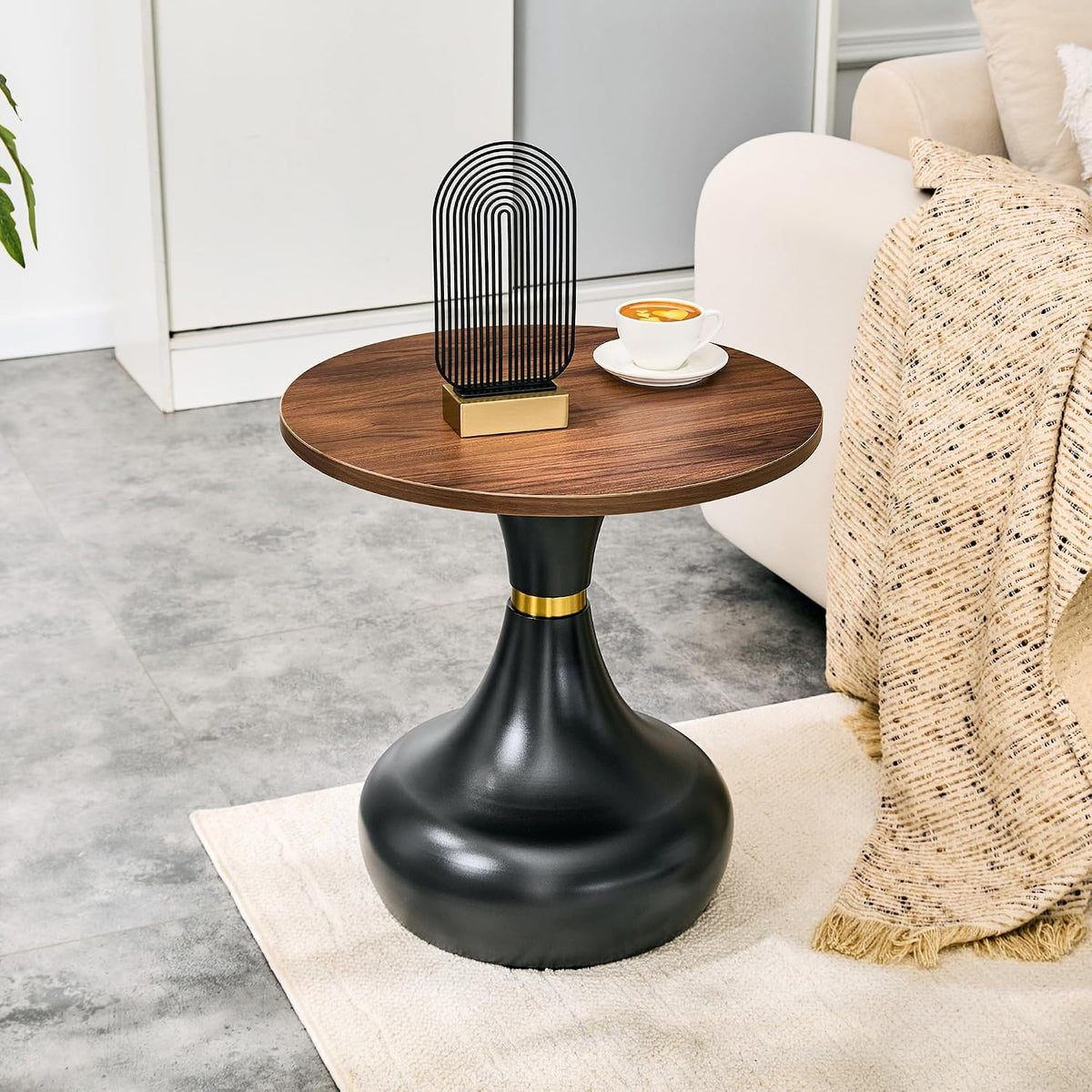 Nesting Coffee Table Set of 2, Modern Rustic Round Wood Center Table Set | French Luxury Circle Tea Table Set with Pedestal Base for Living Room, Apartment, Bedroom, Reception Room, Black and Walnut