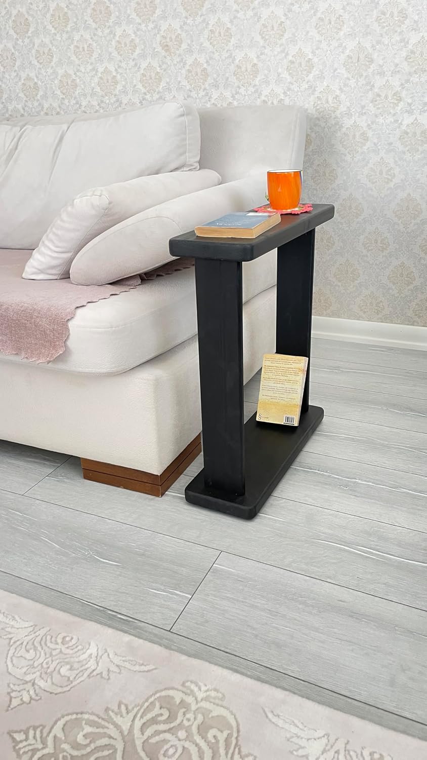 Very Narrow 7 inch Wide Side Table for Small Apartment Between Chairs, Skinny Table for Recliner, Couch, Chairs, Thin Slim End Table for Living Room, Bedroom, Drinks (Black)