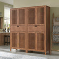 Set of 2 Pantry Cabinet, 69" Tall Freestanding Storage Cabinet with Louvered Doors and 4-Tier Adjustable Shelves, Modern Farmhouse Tall Cupboard with Large Drawers for Kitchen, Living Room, Brown