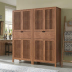 Set of 2 Pantry Cabinet, 69" Tall Freestanding Storage Cabinet with Louvered Doors and 4-Tier Adjustable Shelves, Modern Farmhouse Tall Cupboard with Large Drawers for Kitchen, Living Room, Brown