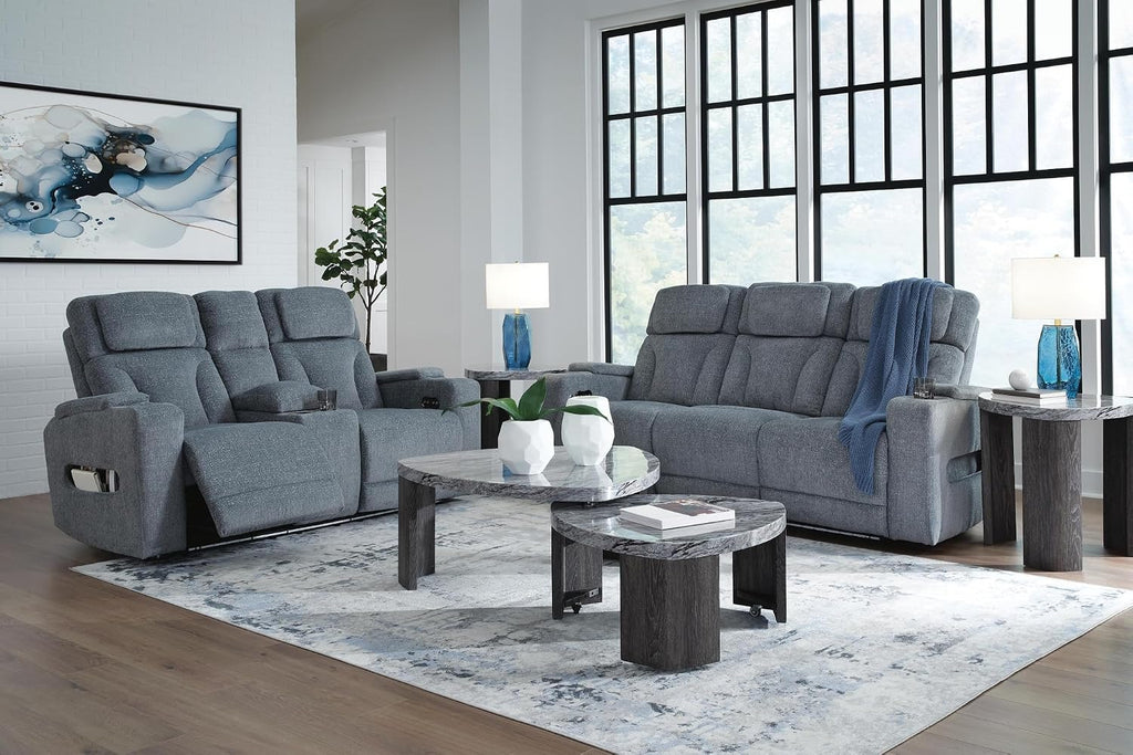 Signature Design by Ashley Surmour Contemporary End Table with Faux Marble Top, Gray & Light Brown