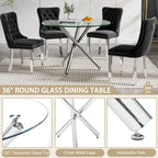 Modern Round Dining Table for 2 4 People, 36 in Glass Kitchen Dining Room Table with Silver Metal X-Shaped Legs, Space Saving Circle Dinner Tables for Dining Room, Kitchen, Living Room