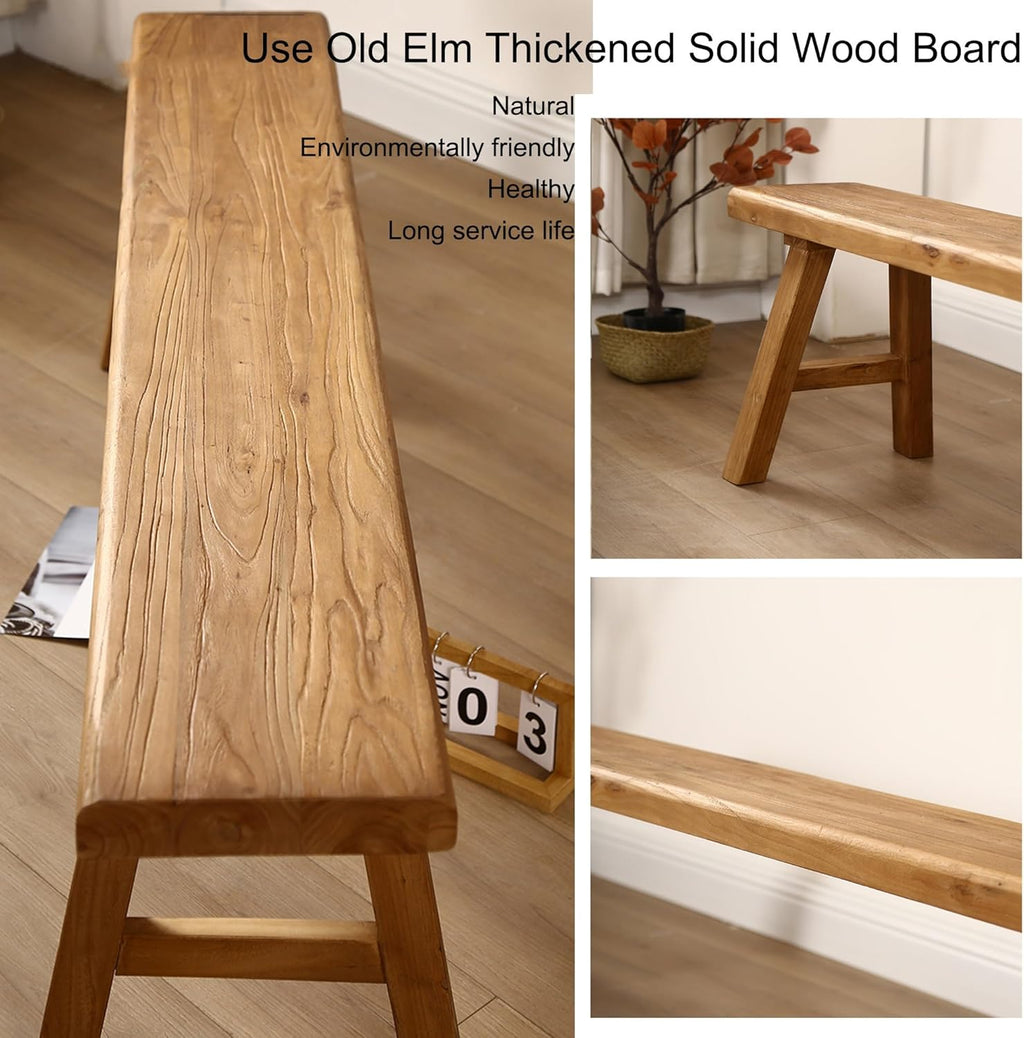 Farmhouse Entryway Dining Wood Bench Seat Furniture Wooden End of Bed Bench for Bedroom Indoor Dining Table Entry Narrow Kitchen Bench Solid Wood Sturdy and Stable(50cm(19.7in))