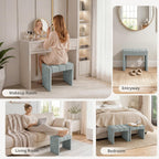 LUE BONA Modern Grid Tufted Vanity Bench Stool, 4.33'' Thick Chenille Upholstered Ottoman Footstool for Makeup Room, Bedroom & Living Room, 200lbs Capacity, Smoky Blue