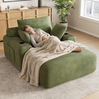 69” Floor Chaise Lounge Chair Indoor, Oversized Chaise Lounge Reading Chairs with 4 Side Pockets and 2 Cup Holders, Comfy Corduroy Sleeper Sofa Bed for Living Room Bedroom Apartment, Green