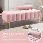 Ottoman Bench, Loveseat Sofa Couch with Adjustable Backrest | 53.2" Accent Sofa, Teddy Upholstered, Metal Legs, 400LBS Weight Capacity, End of Bed Bench for Bedroom, Rose-Teddy