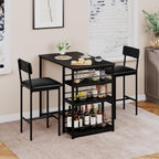 Bar Table and Chair Set with Three Shelves Small 2-Person Dining Table with 2 upholstered stools with backrests Suitable for Restaurants and bistros -Black