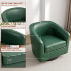 Lumibee Faux Leather Swivel Barrel Chairs Set of 2, Upholstered Comfy Round Swivel Accent Chair, 360° Rotation Single Sofa Club Armchair for Living Room, Reading Room, Bedroom, Green