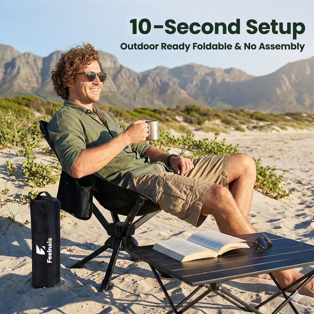 Portable Camping Chairs for Adults, Comfy Folding Camp Chair | 3.5 lbs Lightweight, 10 Seconds Quick Setup, Side Pocket, Storage Bag Easy to Carry for Outdoor Sporting, Holds up to 330 lbs