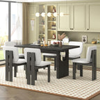 Merax Wood Dining Table Set for 6, Rectangular Tabletop/Upholstered Chairs/Retro Geometric Design, Ideal for Dining-Room and Kitchen, Grey