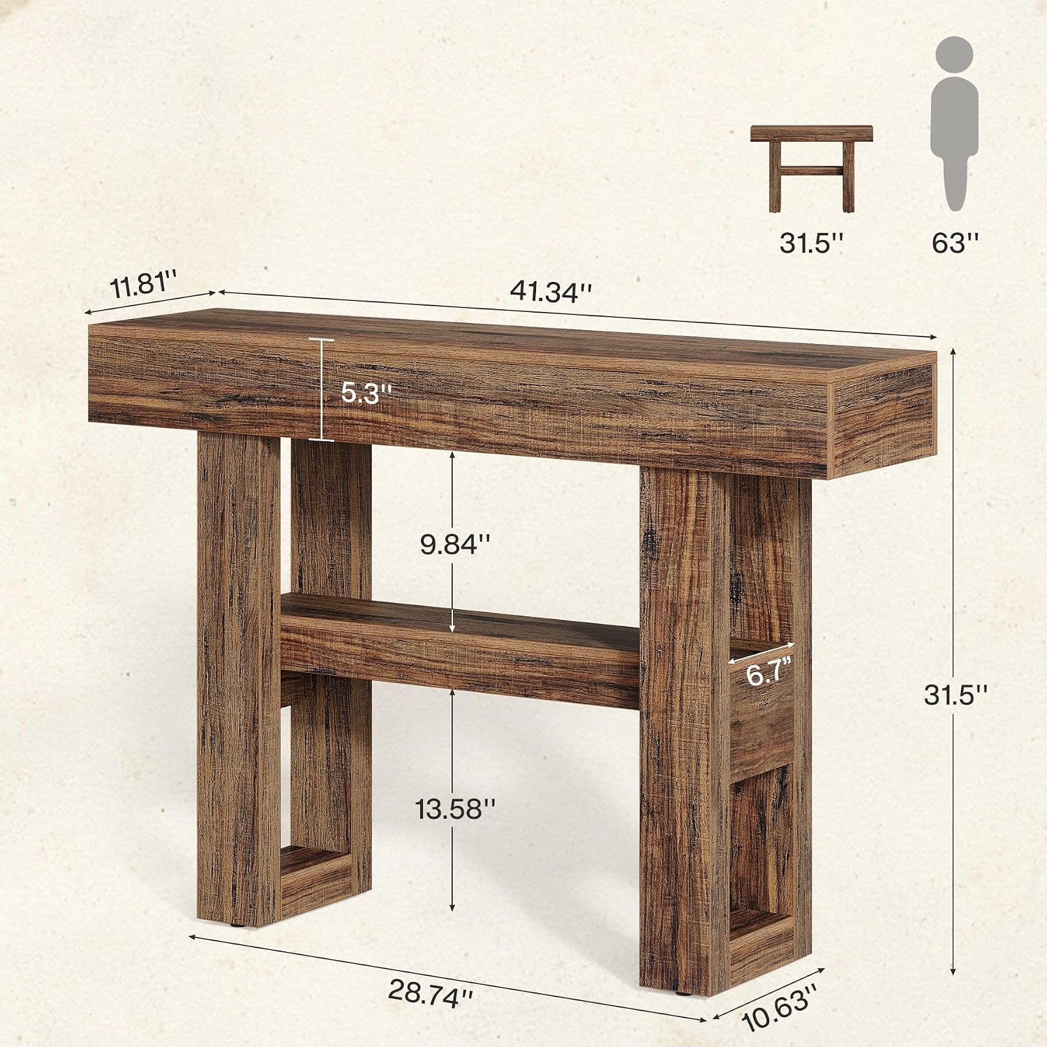 Tribesigns 41.34" Farmhouse Console Table, Sofa Table Behind The Couch | 2-Tier Narrow Entryway Furniture with Storage Shelves for Hallway Foyer Living Room, Easy Assembly, Rustic Brown
